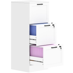 HOMCOM 3 Drawer File Cabinet \w Lock, Vertical Filing Cabinet \w Adjustable Hanging Bars for A4 And Letter Size File Folders, Printer Stand \w