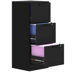 HOMCOM 3 Drawer File Cabinet \w Lock, Vertical Filing Cabinet \w Adjustable Hanging Bars for A4 And Letter Size File Folders, Printer Stand \w