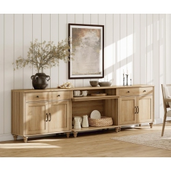 WAMPAT Wamapt Buffet Cabinet \w 4 Doors And 2 Drawers, Large Coffee Bar Tables Wood Kitchen Storage Cabinets, Farmhouse Sideboard Credenza \w 2 Open