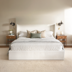 AYKAH Upholstered Queen Size Bed Frame \w Storage, Upholstered Headboard, Modern Wingback Design Bed, Metal Queen Bed Frame \w High Headboard, No