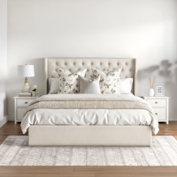 AYKAH Nora Queen Bed Frame With Hydraulic Storage, Platform Metal Bed Frame With High Headboard, Wood Slat Support, Modern Design