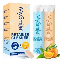 MYSMILE Retainer Cleaner \w 120 Denture Cleaning Tablets, Quickly Remove Odors, Discoloration Stains & Plaque From Aligner, Mouth Guard, Night Guard