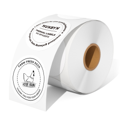 MUNBYN Thermal Label, 2" Circle, White, 2 Rolls, 750 Sheets/roll