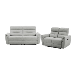 LEVOLUXE Cain 2 Piece Power Reclining Sofa And Loveseat Set In Weave Fabric (Weave Grey)