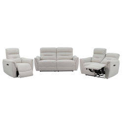LEVOLUXE Cain 3 Piece Power Reclining Sofa, Loveseat And Chair Set In Weave Fabric (Weave Beige)