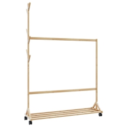 VIDAXL Clothes Rack With Hooks And Wheels 100X35X157 Cm Bamboo