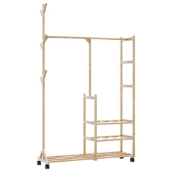 VIDAXL Clothes Rack With Shelves And Wheels 100X38X175.5 Cm Bamboo