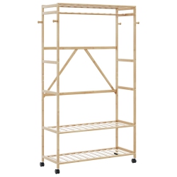 VIDAXL Clothes Rack With Shelves And Wheels 110X40X180 Cm Bamboo