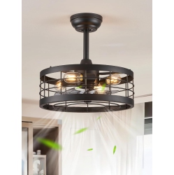 PRISMI 16.5 Inch Caged Ceiling Fan \w Light, Fandelier Industrial Ceiling Fan \w Remote, Farmhouse Fan Lights Ceiling Fixtures for Kitchen, Bedroom