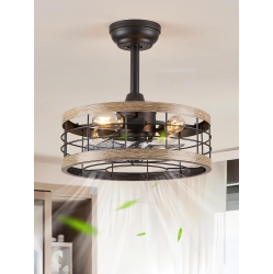 PRISMI 16.5In Caged Ceiling Fan \w Light, Fandelier Industrial Ceiling Fan \w Remote, Rustic Metal Fan Lights Ceiling Fixtures for Kitchen