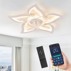 PRISMI Flower Ceiling Fans \w Lights, Small 27 Inch Modern Low Profile Ceiling Fan, Dimmable Led Ceiling Light Fixture, Flush Mount Ceiling Fans \w