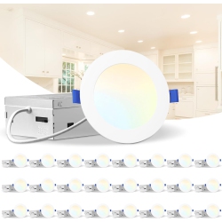 PRISMI 24 Pack 5Cct Led Pot Lights 4 Inch Dimmable, Slim Recessed Lights \w Junction Box, 2700K-5000K Selectable, Canless Slim Ceiling Lights, 9W Eqv