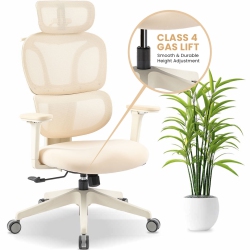 MOTIONGREY Mellow Ergonomic Office Chair-Comfy High Mesh Back Support \w Adjustable Armrests-Beige Desk Computer Chairs Perfect for Home Gaming And