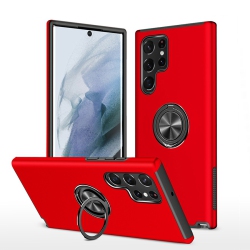 CC Topsave "hidden Series" Solid Color PC Back Combine W/inner Black Tpu Bumper Kickstand Armor Case for Samsung Galaxy S25 Ultra 6.9-Inch In Red