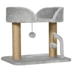 PAWHUT Cat Tree, 16.5" Small Cat Tower Condo for Indoor Cats With Jute Scratching Posts, Top Perch, Dangling Balls, Cat Activity Centre In Grey