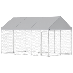 PAWHUT Large Dog Kennel \w Roof And Safety Lockable Latch, Heavy-Duty Galvanized Steel Dog Run Chain Link W/ Waterproof Uv-Resistant Cover, 13.1' X