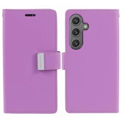 GOOSPERY Topsave Rich Max(5) Card Slot W/magnetic Clip Leather Folio Wallet Flip for Samsung Galaxy S25 6.2-Inch In Purple