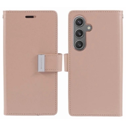 GOOSPERY Topsave Rich Max(5) Card Slot W/magnetic Clip Leather Folio Wallet Flip for Samsung Galaxy S25 6.2-Inch, Rose In Gold