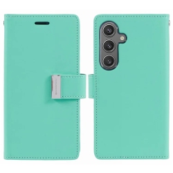 GOOSPERY Topsave Rich Max(5) Card Slot W/magnetic Clip Leather Folio Wallet Flip for Samsung Galaxy S25 6.2-Inch In Teal