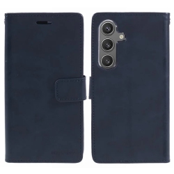 GOOSPERY Topsave Bluemoon Card Slot W/magnetic Clip Leather Folio Wallet Flip for Samsung Galaxy S25 6.2-Inch In Navy Blue