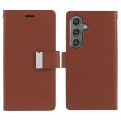 GOOSPERY Topsave Rich Max(5) Card Slot W/magnetic Clip Leather Folio Wallet Flip for Samsung Galaxy S25 6.2-Inch In Brown