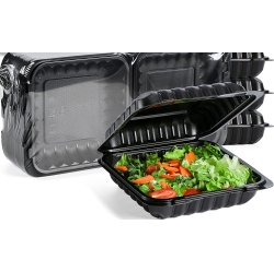 NORTHLIGHT 150-Count Single Compartment Hinged Meal Prep/take Out Containers - 9" In Black