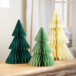 NORTHLIGHT Accordion Honeycomb Foldable Paper Christmas Trees - 15" - And Ivory - Set Of 3 In Green