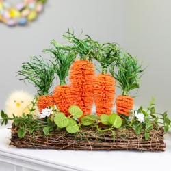 NORTHLIGHT Standing Carrots On Floral Foliage Twig Log Easter Decoration - 2