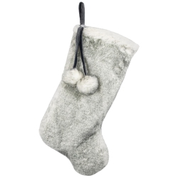 NORTHLIGHT Fox Faux Fur Christmas Stocking With Pom Poms - 20.5" In Silver