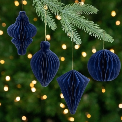 NORTHLIGHT Accordion Honeycomb Foldable Paper Christmas Ornaments - 4" - - Set Of 4 In Navy Blue