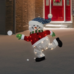 NORTHLIGHT Lighted Snowman With Snowball Outdoor Christmas Decoration - 36.25" - Clear Lights