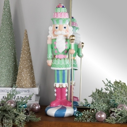 NORTHLIGHT Pastel Christmas Candy Nutcracker King - 21.75" - In Green