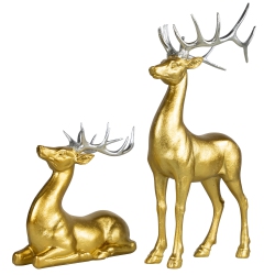 NORTHLIGHT Standing And Sitting Reindeer Christmas Figures - - Set Of 2 In Gold