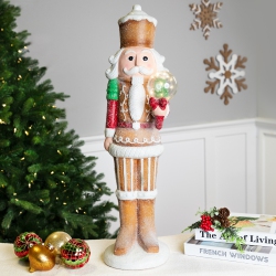 NORTHLIGHT Led Lighted Christmas Gingerbread Nutcracker - 27" - Brown And In White