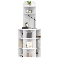 COSTWAY 6-Tier Corner Shelf 63" Tall Corner Bookshelf With 2 USB Ports & Charging Station