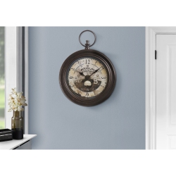 MONARCH SPECIALTIES I 9090 - Clocks, 18" Round, Wall Clock, Antique Brown, Traditional