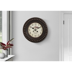 MONARCH SPECIALTIES I 9046 - Clocks, 20" Round, Wall Clock, Antique Brown, Transitional