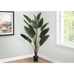 MONARCH SPECIALTIES I 9591 - Artificial Plant, 83" Tall, Indoor, Decorative, Floor, Palm Tree, Real Touch Leaves, Black Pot In Green