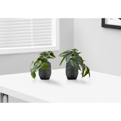 MONARCH SPECIALTIES I 9559 - Artificial Plant, 8" Tall, Alocasia, Indoor, Faux, Fake, Tableery, Potted, Set Of 2, Decorative Leaves, Black Cement