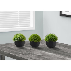 MONARCH SPECIALTIES I 9552 - Artificial Plant, 5" Tall, Grass, Indoor, Faux, Fake, Tableery, Potted, Set Of 3, Decorative Plants, Black Pots In Green