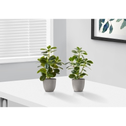 MONARCH SPECIALTIES I 9558 - Artificial Plant, 14" Tall, Ficus, Indoor, Faux, Fake, Tableery, Potted, Set Of 2, Decorative Leaves, Grey Pots In Green