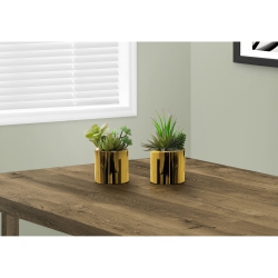 MONARCH SPECIALTIES I 9553 - Artificial Plant, 7" Tall, Succulent, Indoor, Faux, Fake, Tableery, Potted, Set Of 2, Decorative Plants, Glossy Gold