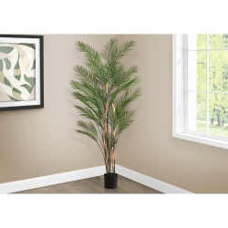 MONARCH SPECIALTIES I 9590 - Artificial Plant, 83" Tall, Palm Tree, Decorative, Floor, Indoor, Potted, Real Touch Leaves, Black Pot In Green