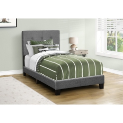 MONARCH SPECIALTIES I 5803T - Bed, Twin Size, Upholstered, Bedroom, Frame Only, Youth, Teen, Juvenile, Dark Boucle, Transitional In Grey