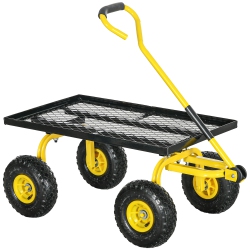 OUTSUNNY Heavy Duty Garden Wagon Cart, Utility Wagon Cart \w Metal Frame, 10" Wheels And 180° Rotating Handle, 330 Lbs Capacity, for Garden, Beach