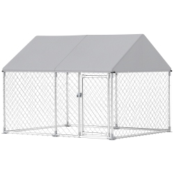 PAWHUT Large Dog Kennel \w Roof And Safety Lockable Latch, Heavy-Duty Galvanized Steel Dog Run Chain Link W/ Waterproof Uv-Resistant Cover, 7' X