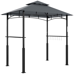 OUTSUNNY 8' X 5' Grill Gazebo, Double Tiered Outdoor Bbq Gazebo Canopy \w Led Light, 2 Side Shelves, Hooks And Bottle Opener for Patio, Garden