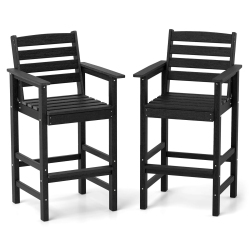 COSTWAY Patio Adirondack Bar Chairs Set Of 2 With Wide Armrests & Footrest Backrest