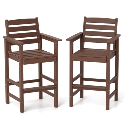 COSTWAY Patio Adirondack Bar Chairs Set Of 2 With Wide Armrests & Footrest Backrest