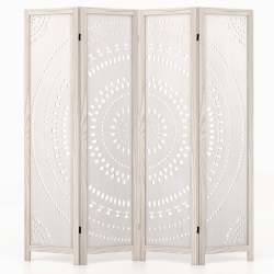 COSTWAY 66" Boho 4-Panel Room Divider With Carved Pattern & Solid Wood Frame 360° Hinges